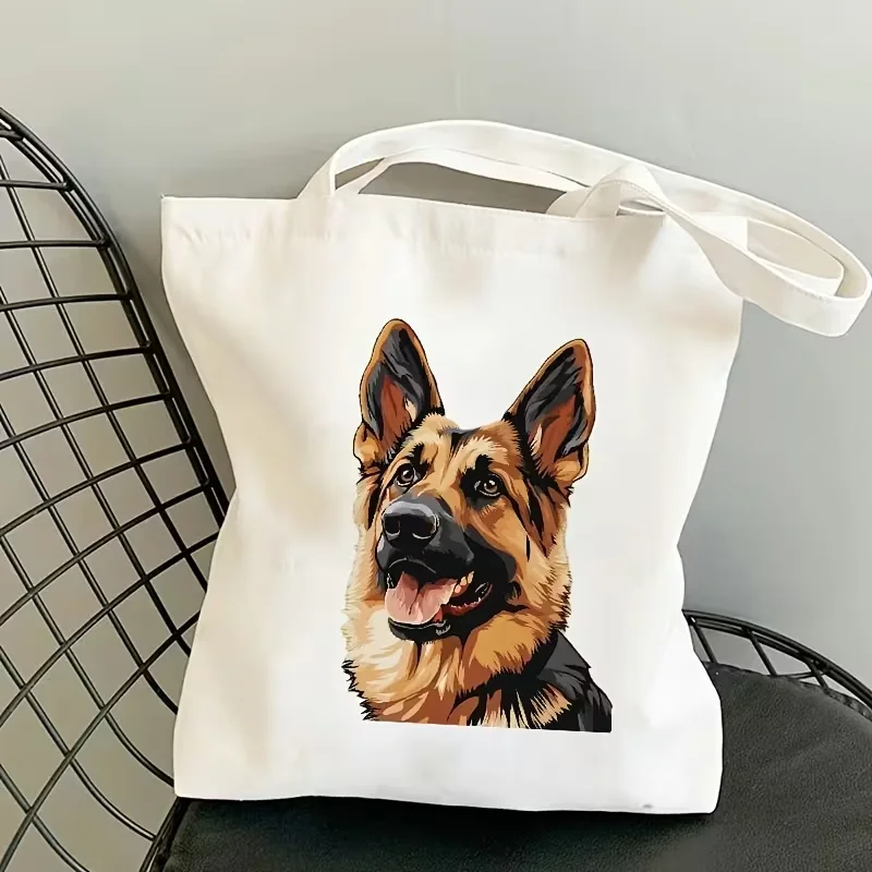 

Cute Dog Pattern Tote Bag Women's Daily Casual Versatile Canvas Handbag Reusable Eco-friendly Storage Shopping Bag