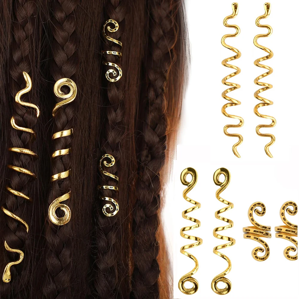 Ensemble d'accessoires pour cheveux en spirale ethnique, dreadlocks ronds en alliage serpent, pinces à boucle, 6 pièces