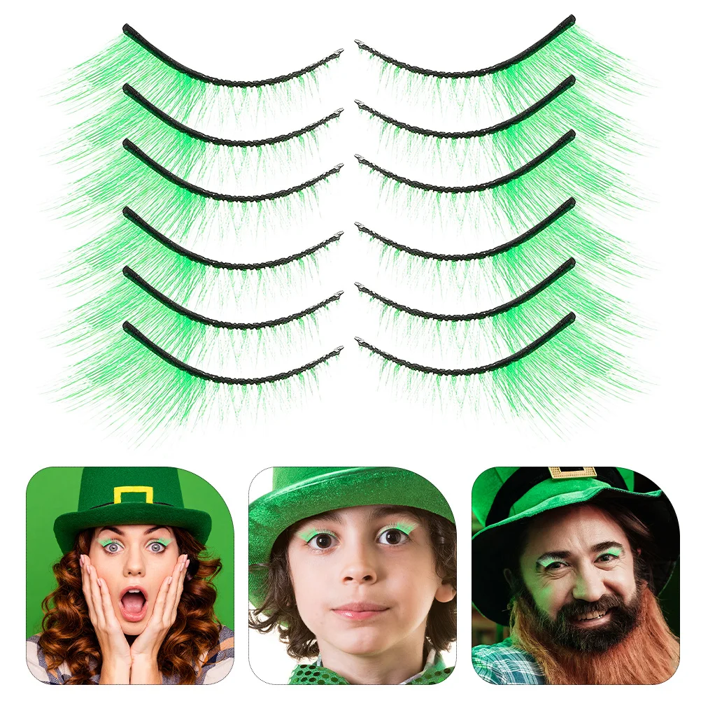 

10Pairs Green Eyelashes Strips Dramatic False Lashes for Parties Mardi Gras Halloween Costume Eye Lashes Extension Kit Natural