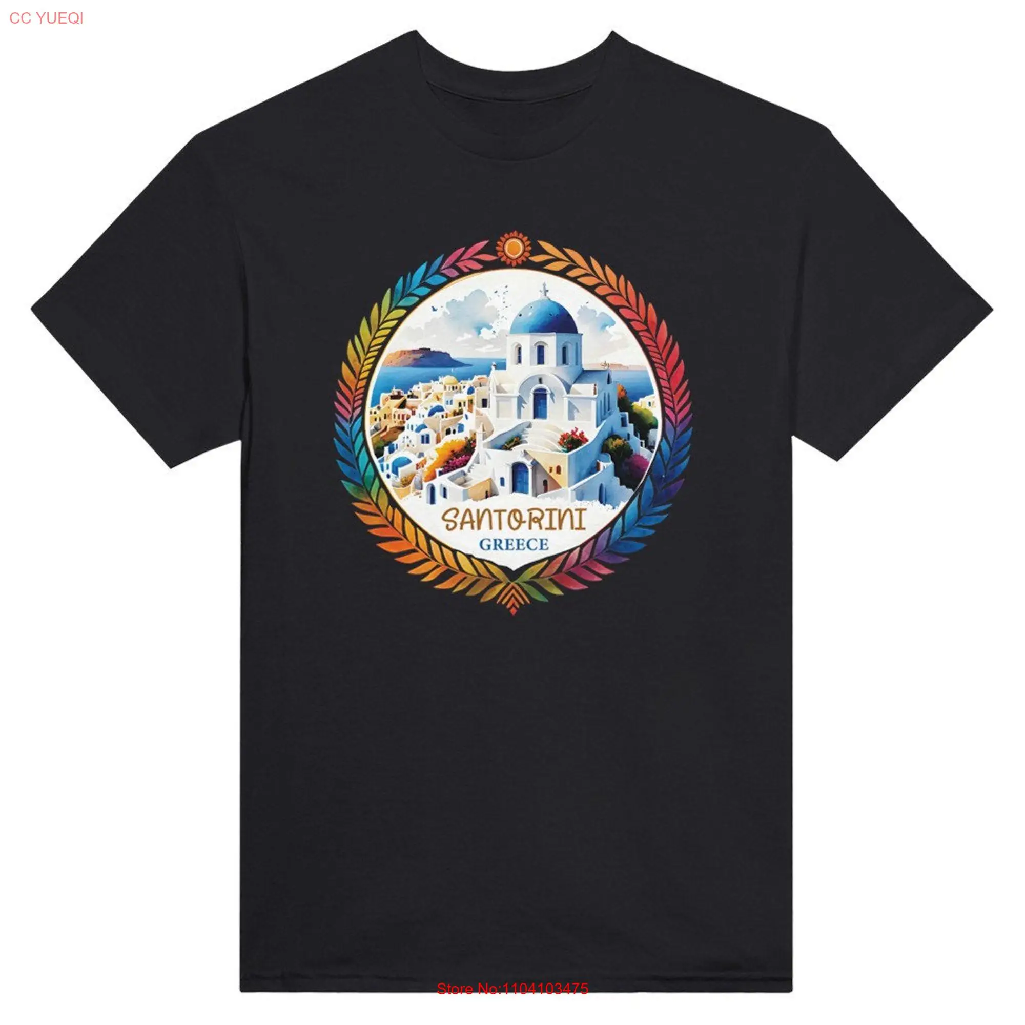 Santorini T Shirt the Volcanic Island in Greece Cotton long or short sleeves