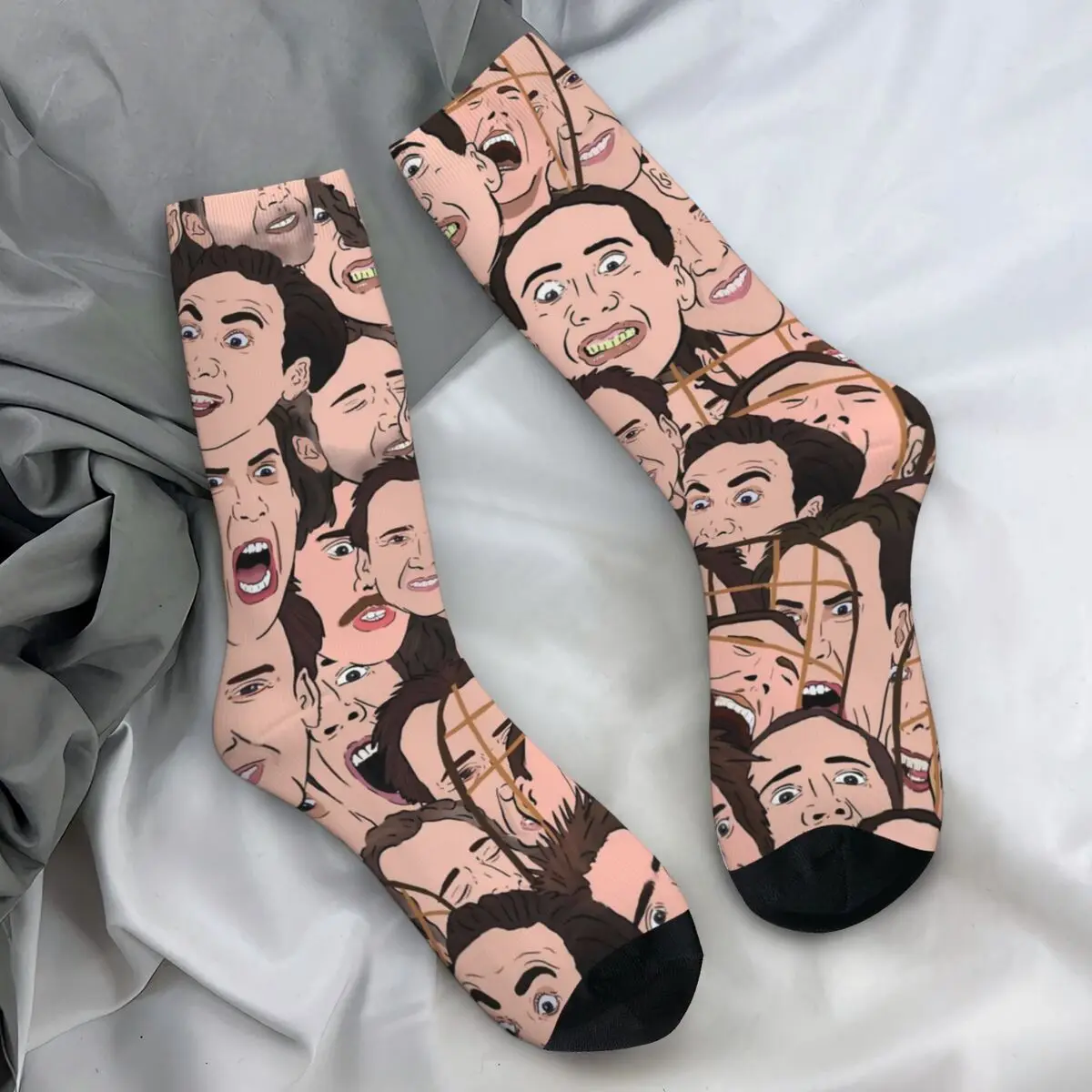 Nicolas Cage Stockings Funny Face Print Design Leisure Socks Autumn Anti-Slip Socks Women Men Cycling Medium Soft Socks