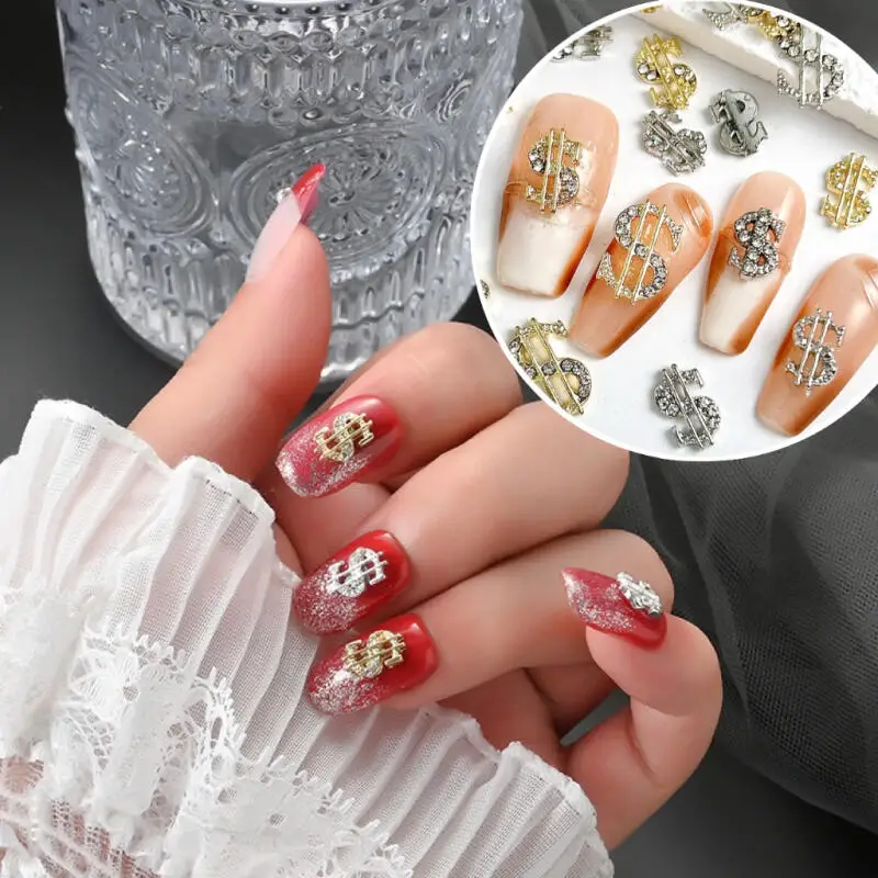 10 قطعة جديد الإبداعية سبائك الدولارات مسمار السحر مقلد العملة أحجار الراين الصغيرة مطعمة مسمار الفن زينة DIY بها بنفسك الأظافر أجزاء