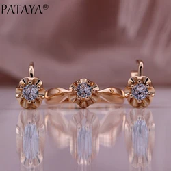 PATAYA New 585 Rose Gold Color Exquisite Natural Zircon Dangle Earrings Rings Sets Women Wedding Party Jewelry Set Gift