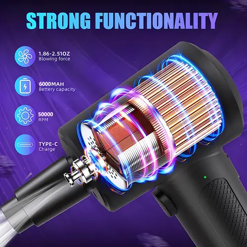 Imagen 2 del producto Plumero de aire portátil para limpieza de ordenadores, soplador de aire comprimido inalámbrico de 51000RPM con luz LED para limpieza de teclado de ordenadores PC