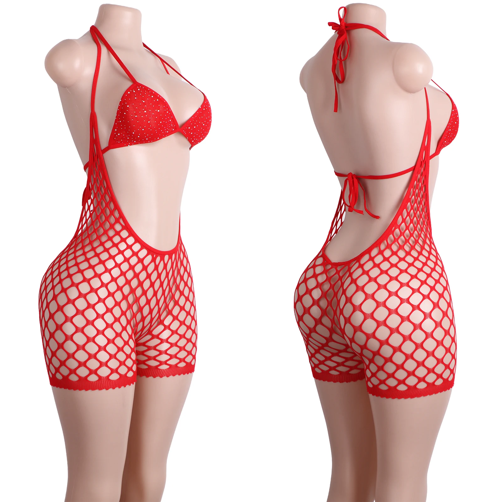 Exotic Dancewear Stripper Bra Mesh Straps Two-Piece Set Club Stage Performance Lingerie Bodysuit Adults Sexy Outfit Rhinestone