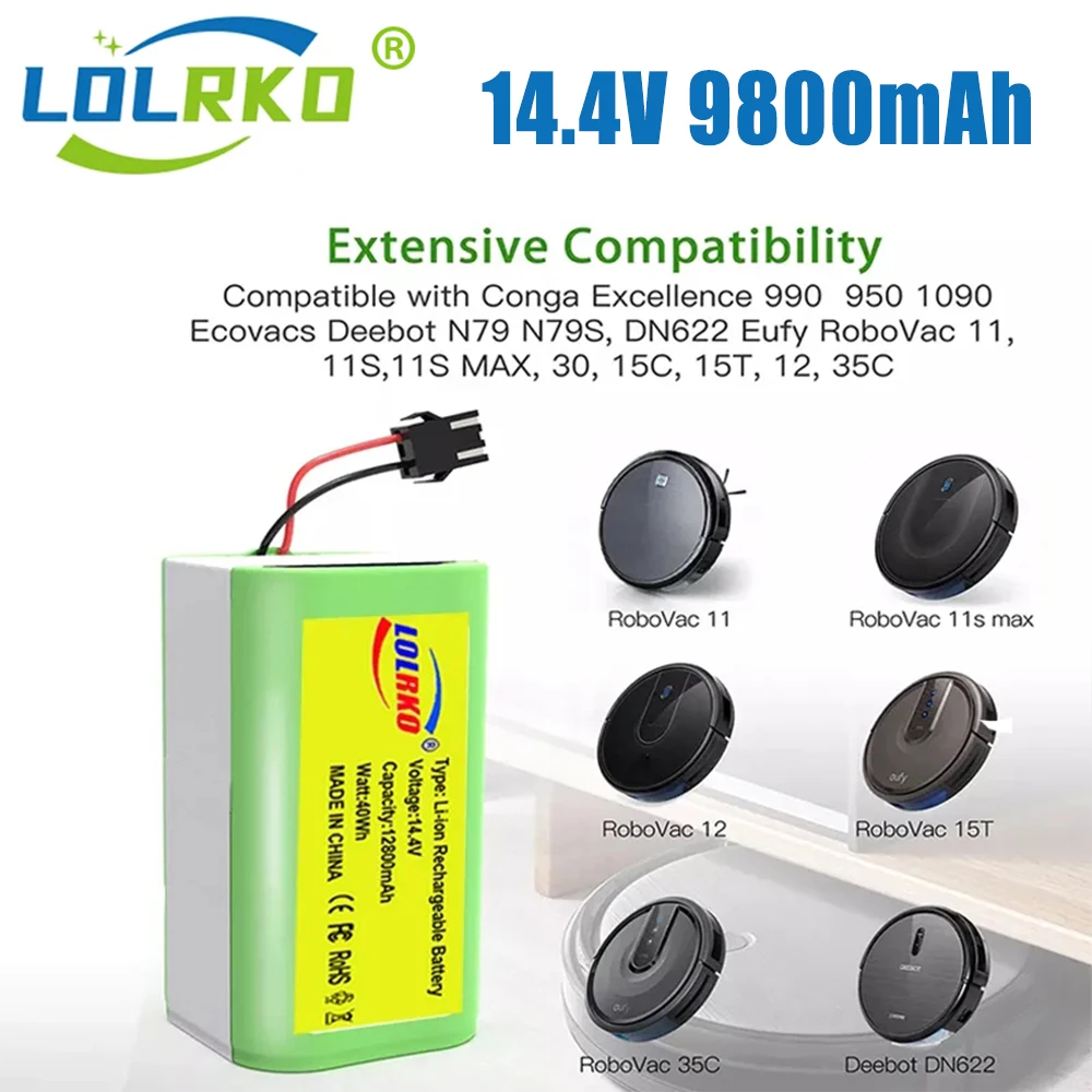 

Литий-ионный аккумулятор 14,4 В 950 Ач для Cecotec Conga Excellence 990 1090 601/605 Ecovacs Deebot DN621 Eufy RoboVac 35C Panda i7 V710