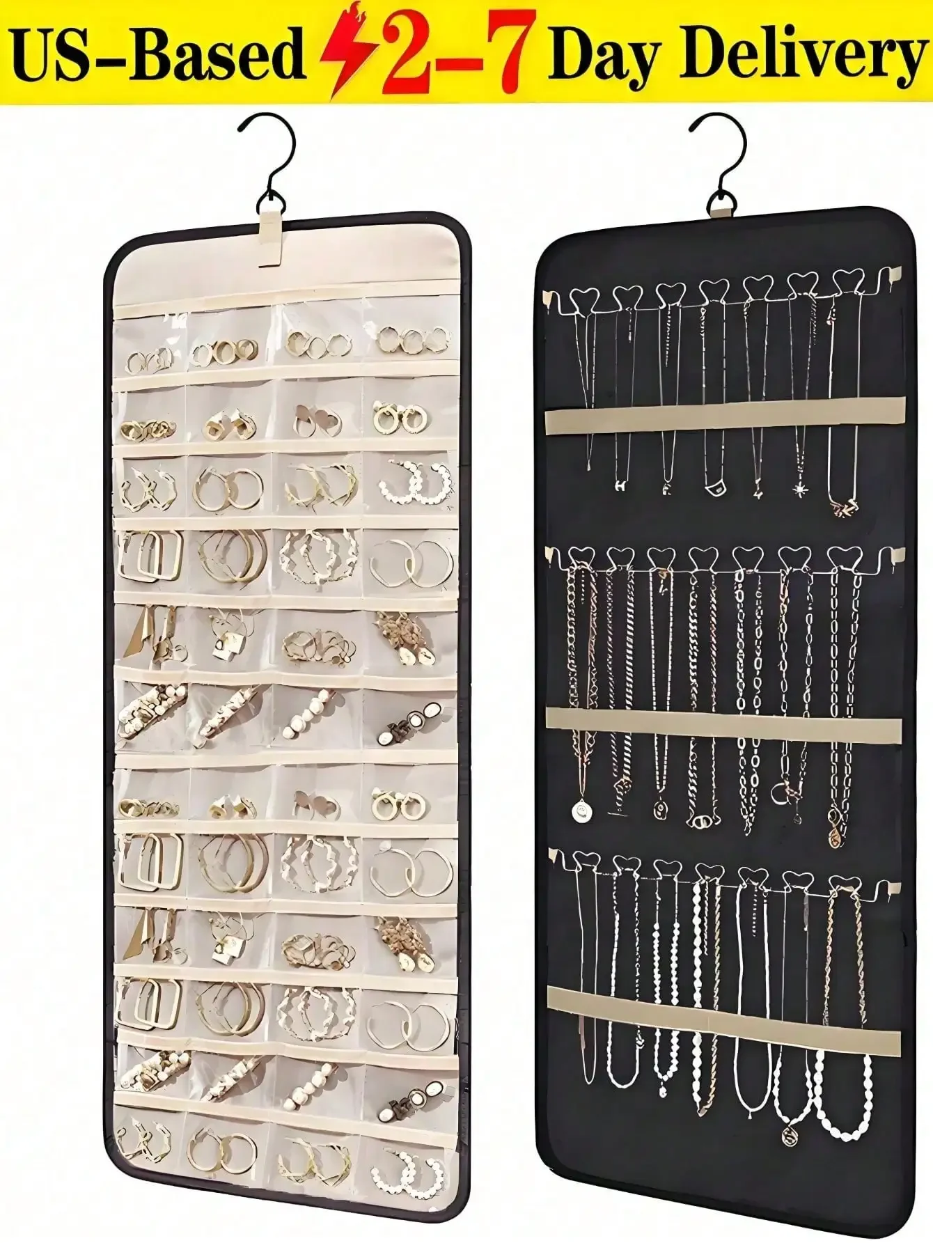 Large Capacity Jewelry Organizer Hanging Bag - Double-Sided Wall-Mounted Closet