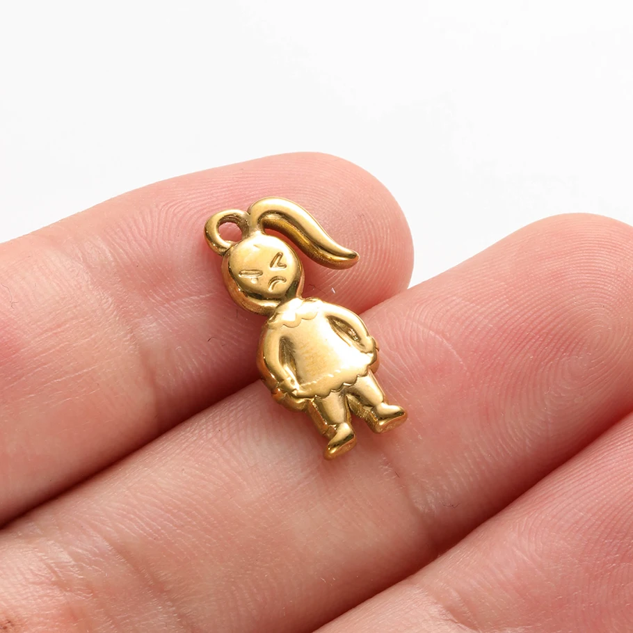5 Stück Glücksbringer-Anhänger aus Edelstahl mit Mädchen, Stern und Schleife für die Schmuckherstellung, niedliche Anhänger für Halsketten und Armbänder – Detail 10