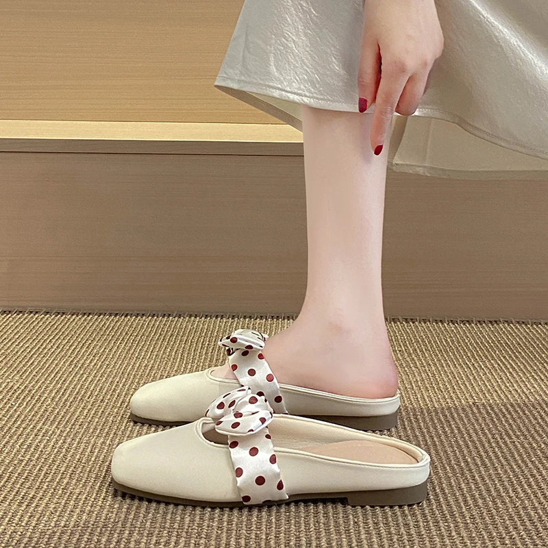 Women Polka‑Dot Bow Mule Slipp - Square Toe Mule review and price