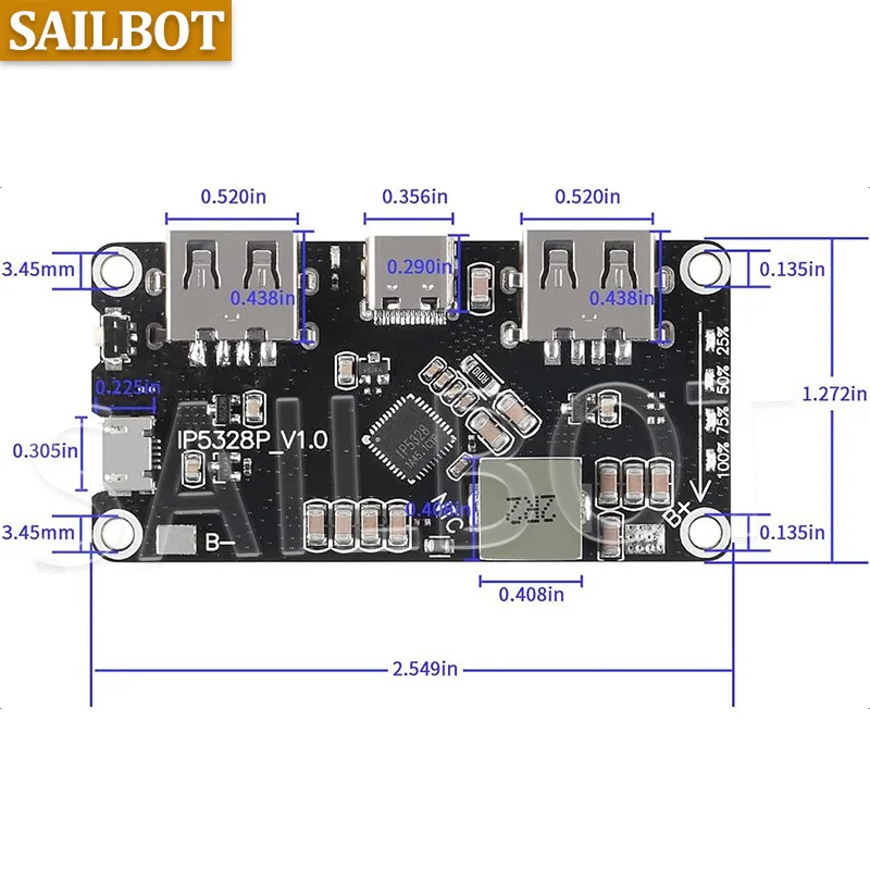 IP5328P شحن بو ثنائي الاتجاه شحن سريع وحدة تبديل اللوحة الأم المتنقلة الطاقة 3.7 فولت دفعة 5V9V12V