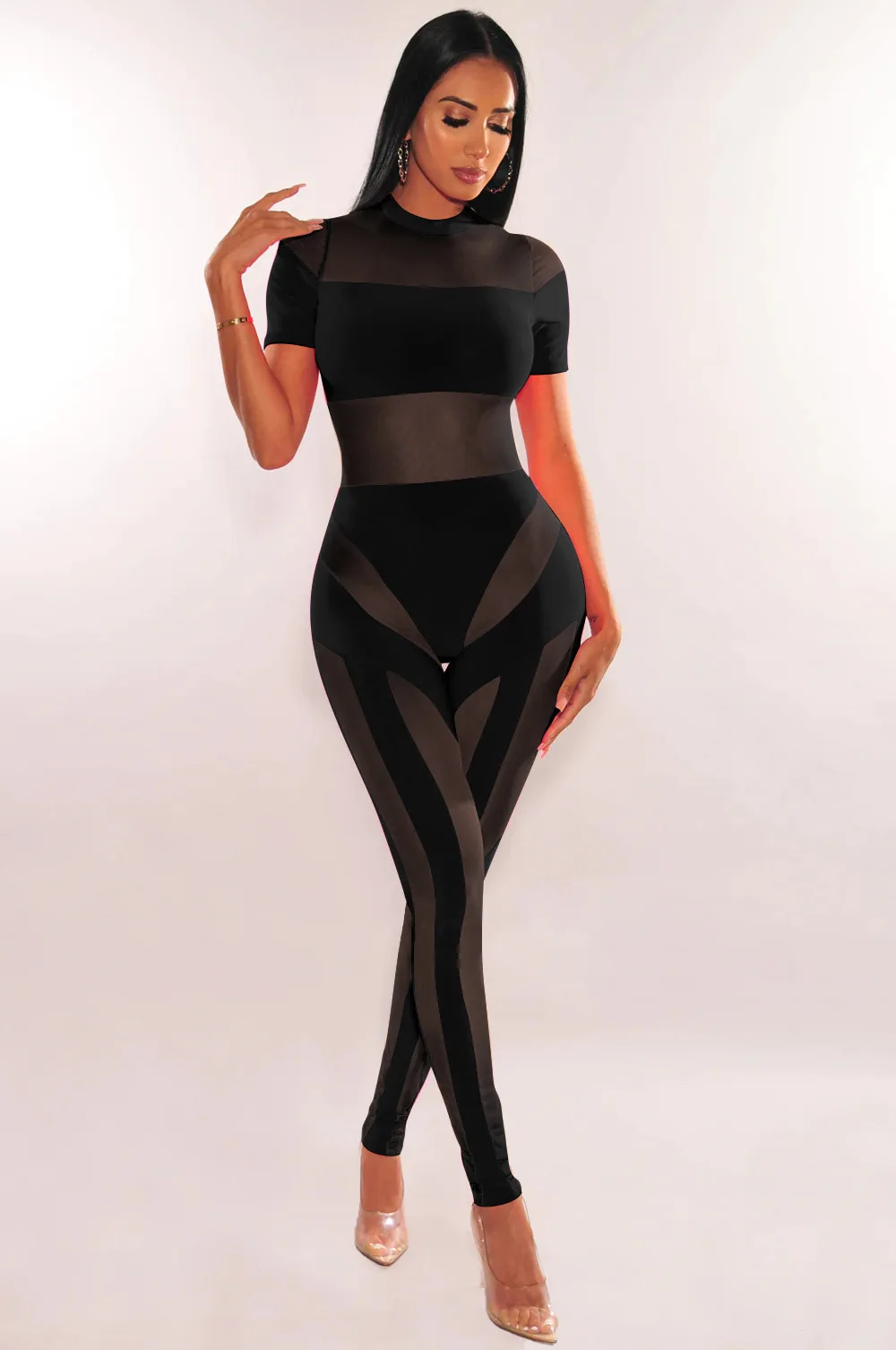 Sexy Mesh Tight Jumpsuit For Women See Through Night Club One Piece Outfits Clubwear Rompers Evening Party Bodycon Jumpsuits