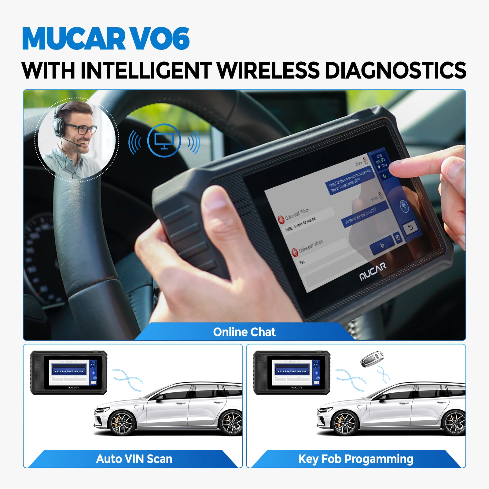 MUCAR VO6 OBD2 Diagnostic Tool Professional Full System Diagnosis Scanner with 28 Reset Lifetime Free Upgrade for All Cars