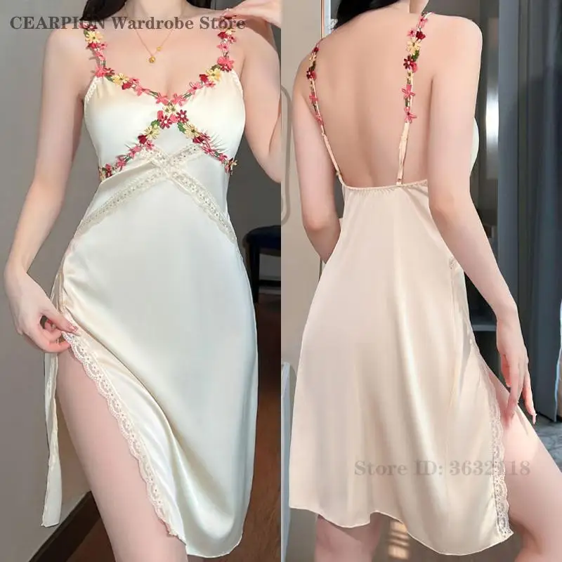 

Сексуальная женская ночная рубашка с кружевным разрезом, элегантная ночная рубашка на тонких бретельках, сорочка, одежда для сна, домашняя одежда, новая летняя одежда для отдыха