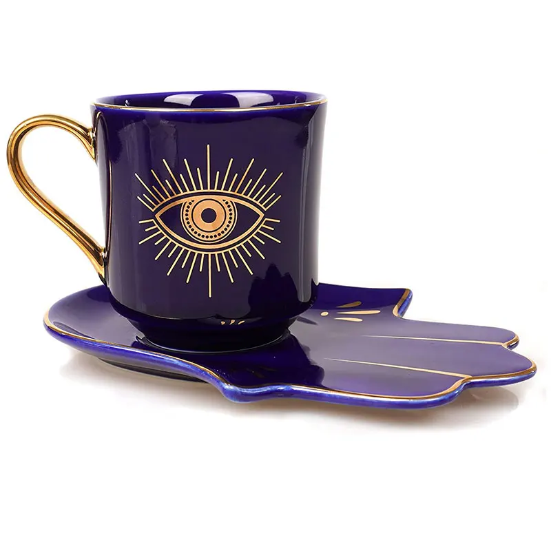 طقم فنجان قهوة وصحن تركي ، فنجان شاي تركي ، عين الشيطان ، طبق همسة يدوي ، إبداعي كلاسيكي أوروبية ، هدية سيراميك