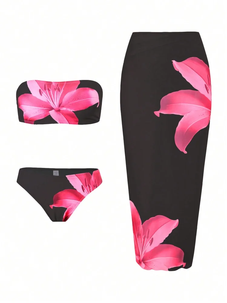 Maillot de bain trois pièces pour femmes, bikini, imprimé, sexy, taille haute, ensemble deux pièces, vêtements de plage, nouvelle collection, 2024