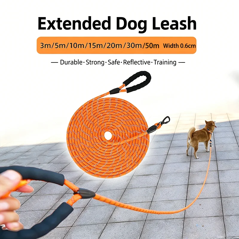 3M-50M Reflective Dog Leash With Comfortable Padded Handle Heavy Duty Traction Rope For Strong Dogs - Enhance Safety And Contr