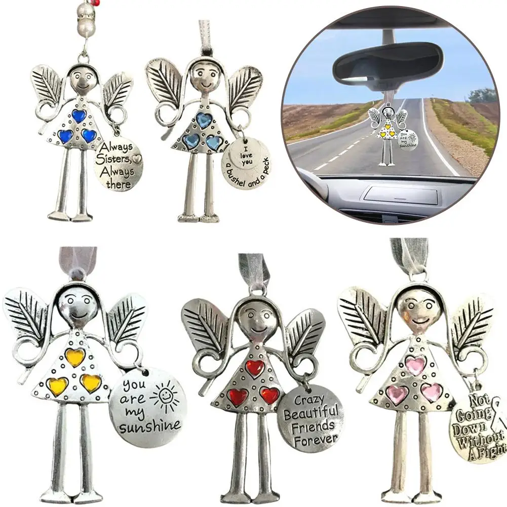 Car Interior Pendant Metal Smile Angel Car Rearview Mirror Decoration Gift For Male And Female Drivers Auto Supplies