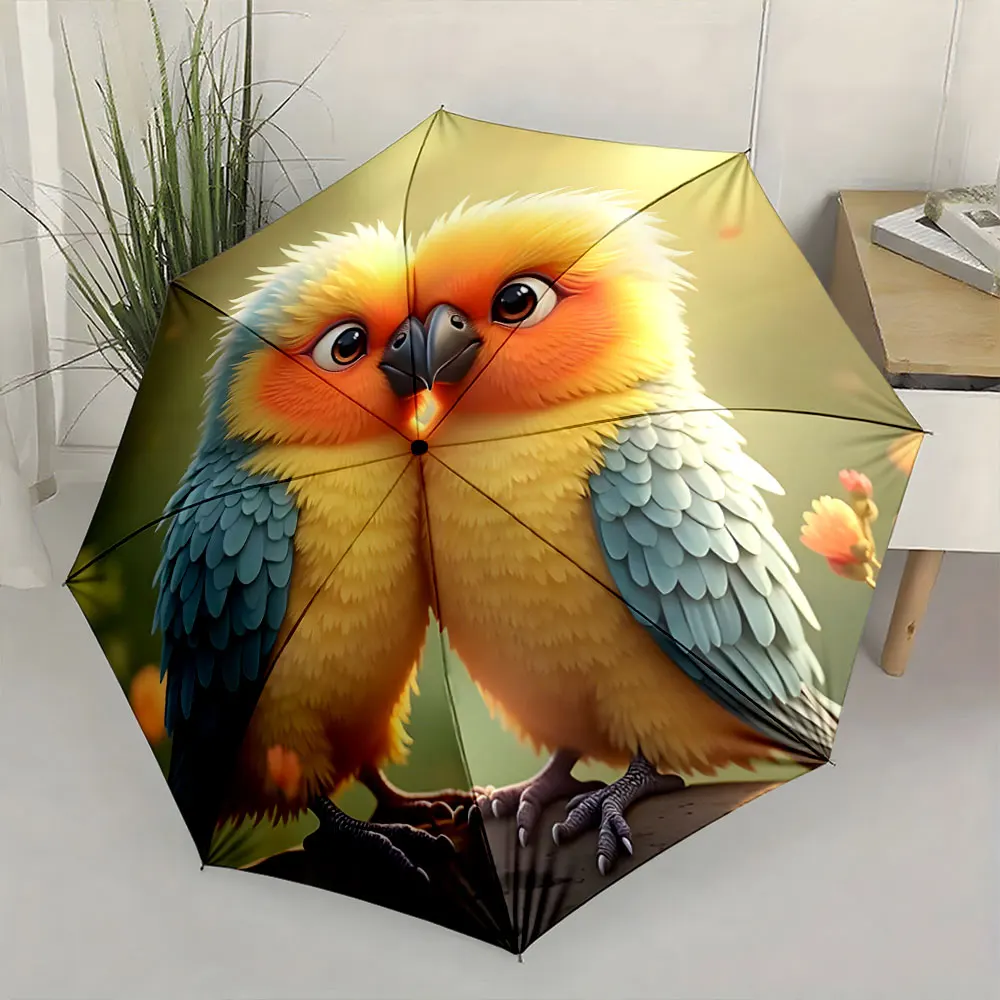 1PC Colorful Parrot Print Umbrella Brings Nature Inside Print 8 Iron Ribs Folding Umbrella Auto-Open Fashion Sunshade