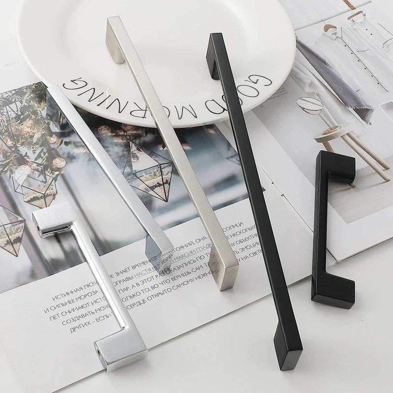 Modern Simple Cabinets Handles Black Silver Kitchen Furniture Handles Drawer Knobs Cabinet Pulls Clothes Wardrobes Handles