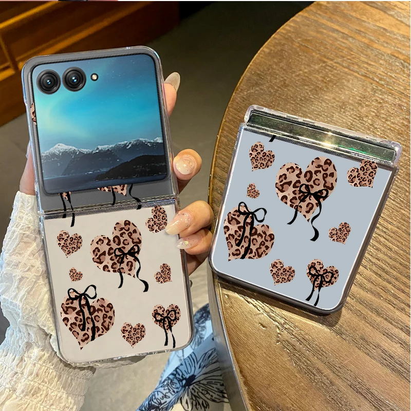 ليوبارد طباعة قلوب نمط واضح جراب هاتف لموتورولا رازر 60 50 40 الترا Razr60 Razr50 Razr40 للصدمات للطي غطاء الكمبيوتر #3