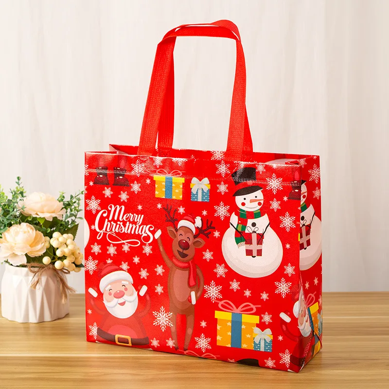 Christmas Reusable Gift Bags with Handles Non-wove Christmas Tote Bags Treat Bags Gifts Wrapping Shopping Xmas Party Decor