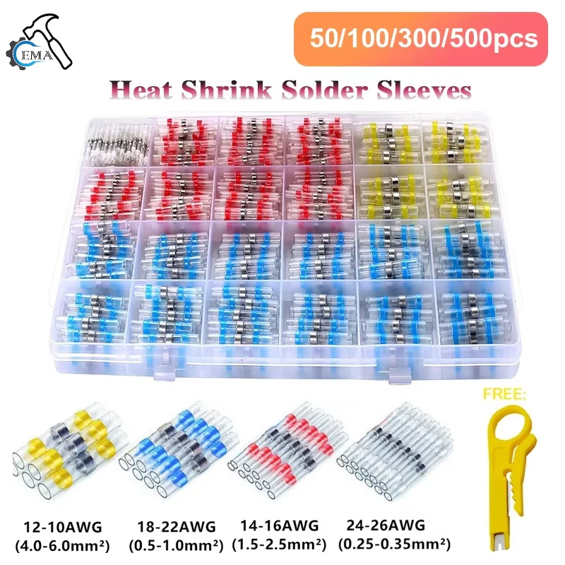 

50/100/250PCS Mixed Heat Shrink Connect Terminals Waterproof Solder Sleeve Tube Electrical Wire Insulated Splice Connectors Kit