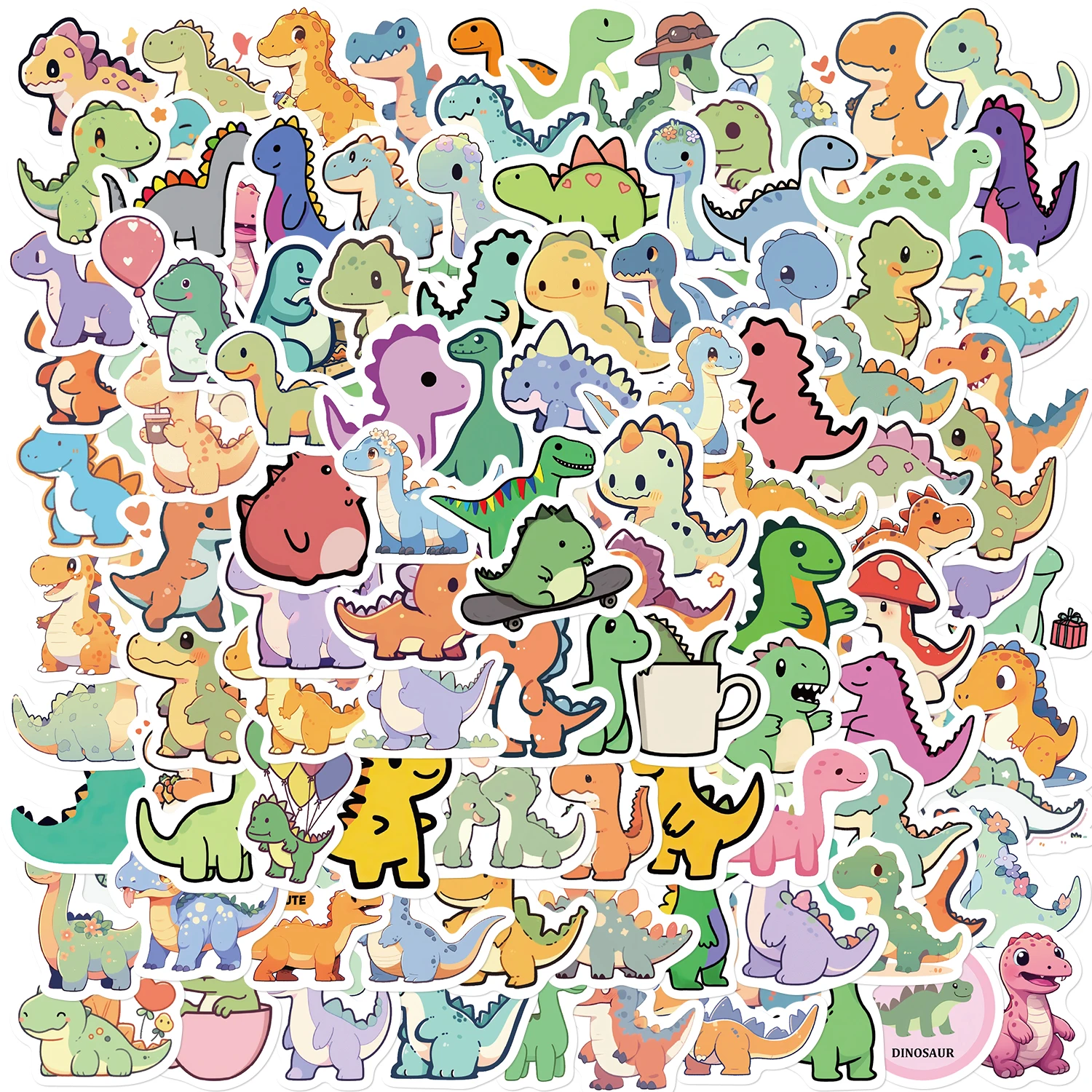 100PCS Cartoon Small Dinosaur PVC Sticker Aesthetic Children\'s Decoration Scrapbooking Stationery School Supplies for Kids﻿