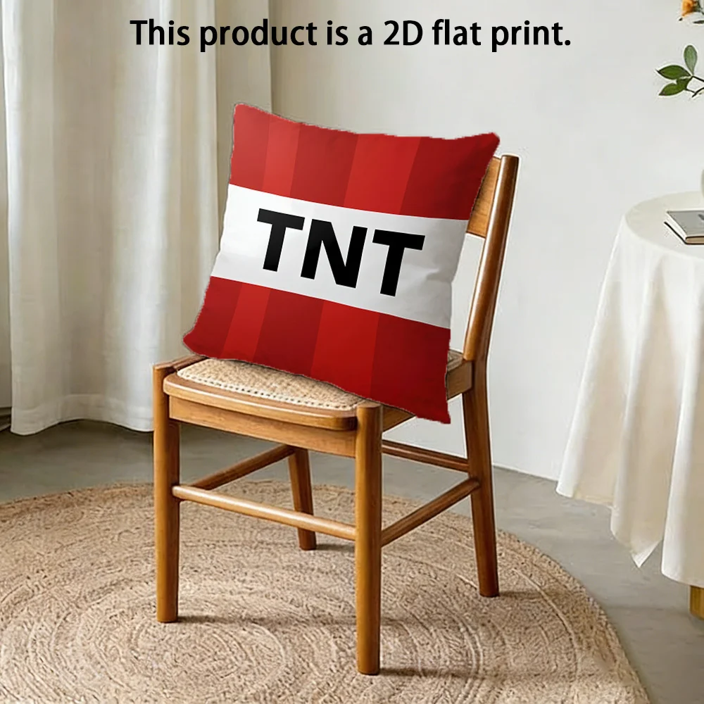 1pc, 2D Single-sided Print, Red and White Striped TNT Peach Skin Velvet Pillowcase with Industrial-style Warning Slogan Print, Machine Washable, Multiple Sizes Available, Suitable for Sofas, Living Rooms, Bedrooms, and Other Settings