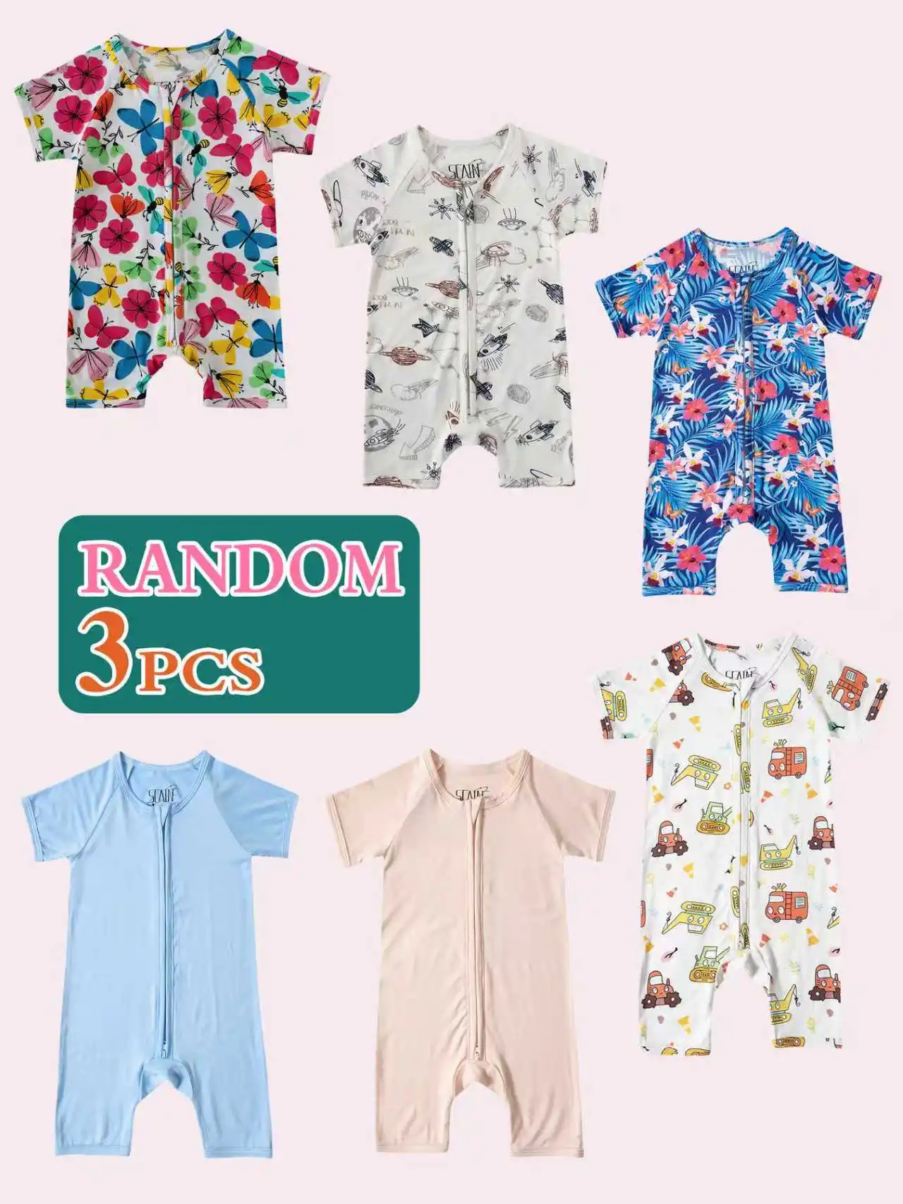 

Набор из 3 детских комбинезонов из бамбукового волокна, летний вариант с коротким рукавом, отправка случайным образом. Подходит как для ношения на улице, так и в помещении.