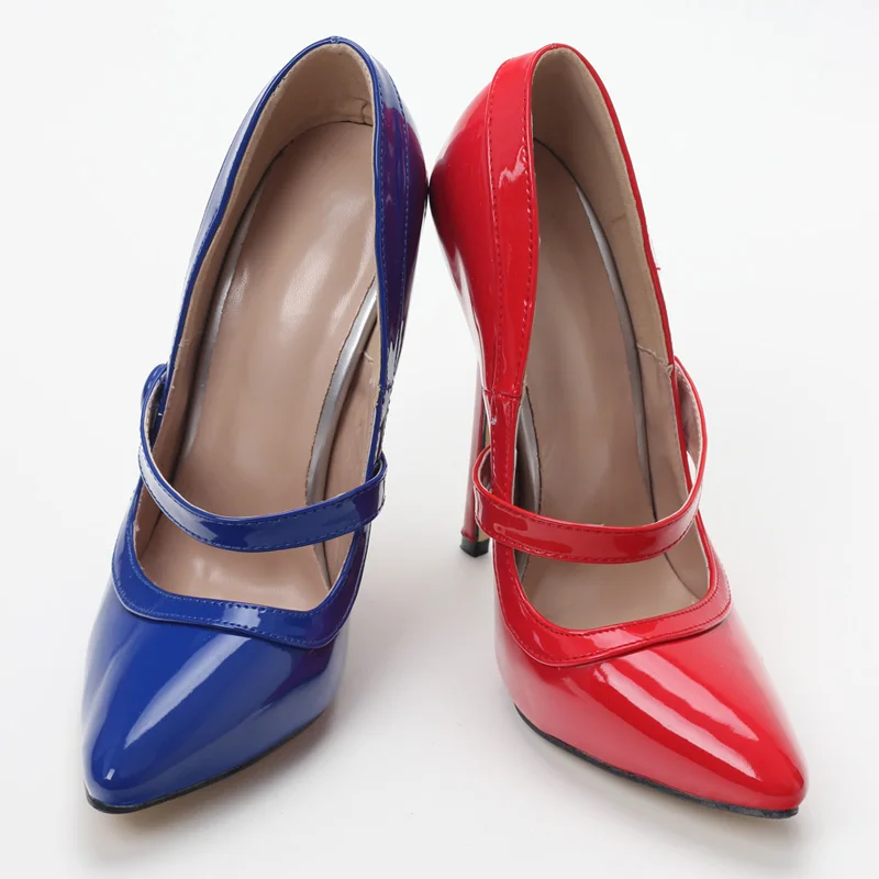 14cm/5.5\'\' Leather High Heels,Fetish Spring Women Pumps,Men Cosplay Shoes,Pointed Toe,Blue,Red,Big Size 36-46,Customized Colors,