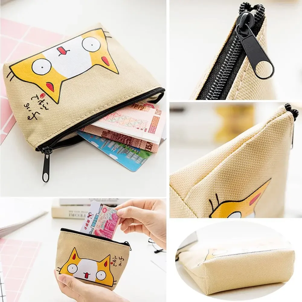 Cartoon Cat Print Mini Oxford Key Wallet Women Card Holder Zipper Money Pouch Purse Storage Bag Kawaii Girls Cute Wallet