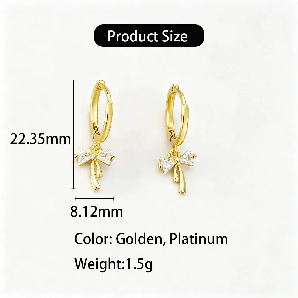 Retro 925 Stamp Silver Color 14k Gold Plated Zircon Bowknot Hoop Earrings For Women Light Luxury Fashion Jewelry
