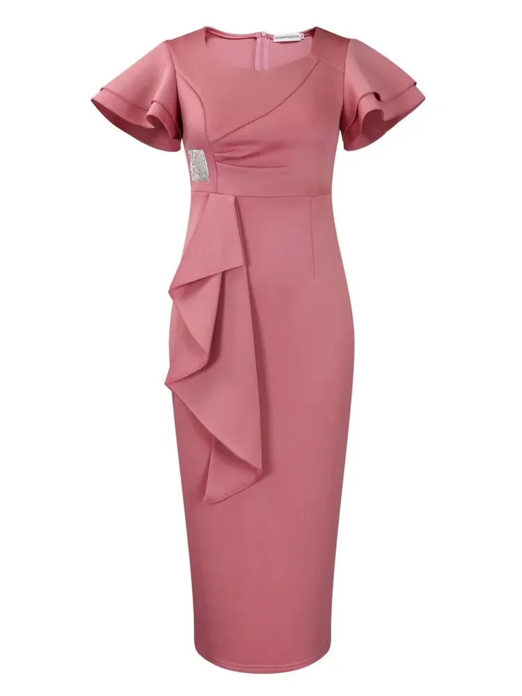 Cpsymym moda babados emagrecimento vestido feminino verão novo manga curta emagrecimento corpo abraçando elegante feminino um passo escritório dre