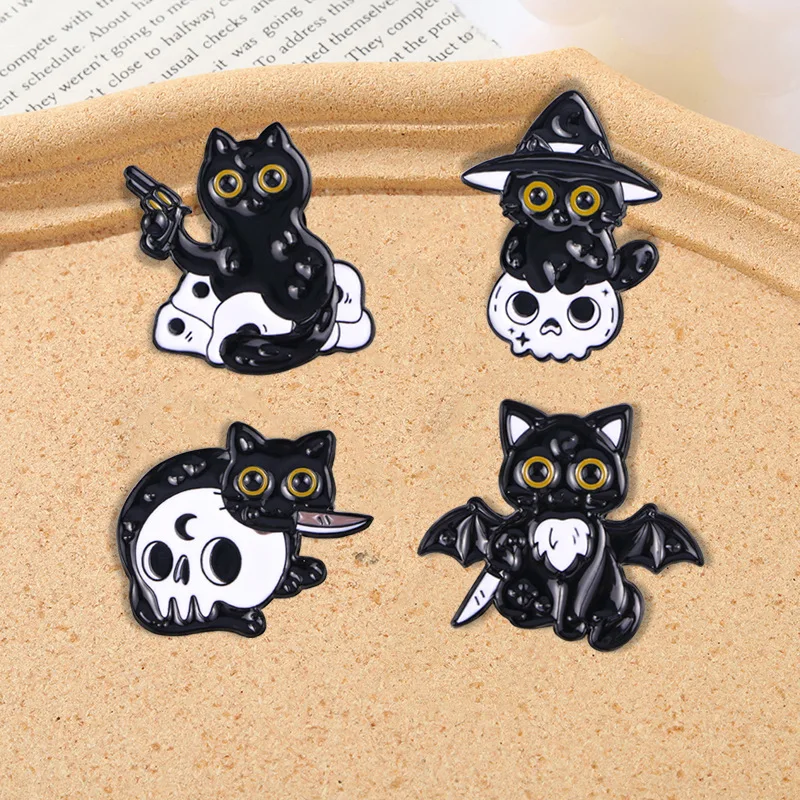 Creative Fun Frog Knife Enamel Pins Magic Skull Witch I\'M Fine Cat Duck Brooch Badge Trendy Cute Lapel Jewelry Gift For Friendsn