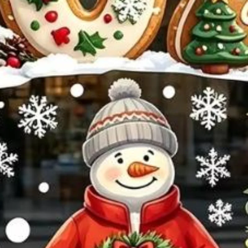 2027 Christmas Window Clings Santa Sleigh Reindeer Gingerbread Snowman Snowflake Stickers Mall Shop Window Glass Holiday Decor