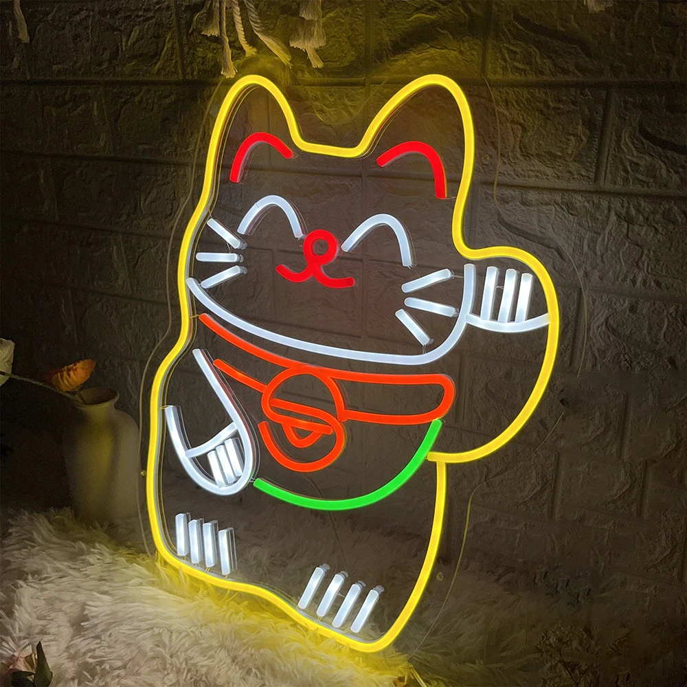 Cat Anime Neon Sign Fortune Cat Neon Signs for Business Bar Cafe Restaurant Shop Wall Decor Custom Neon Light Personalized Gifts