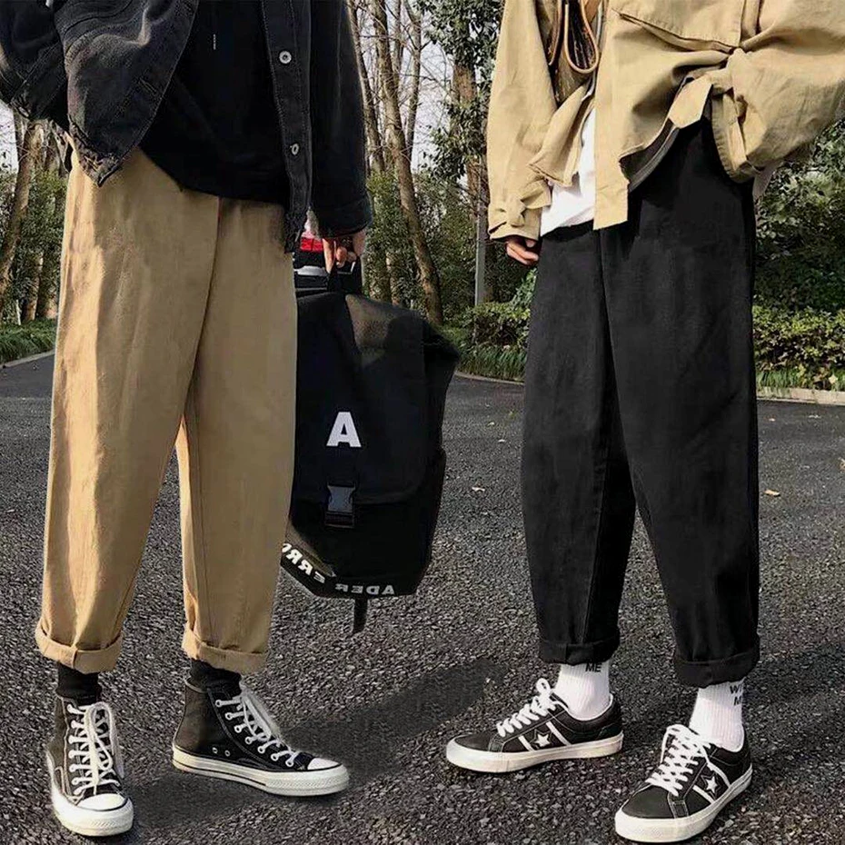 

Мужские повседневные брюки свободного кроя с прямыми штанинами, однотонные, укороченные (7/8), в корейском стиле, больших размеров, широкие, модные, в стиле «папины брюки»