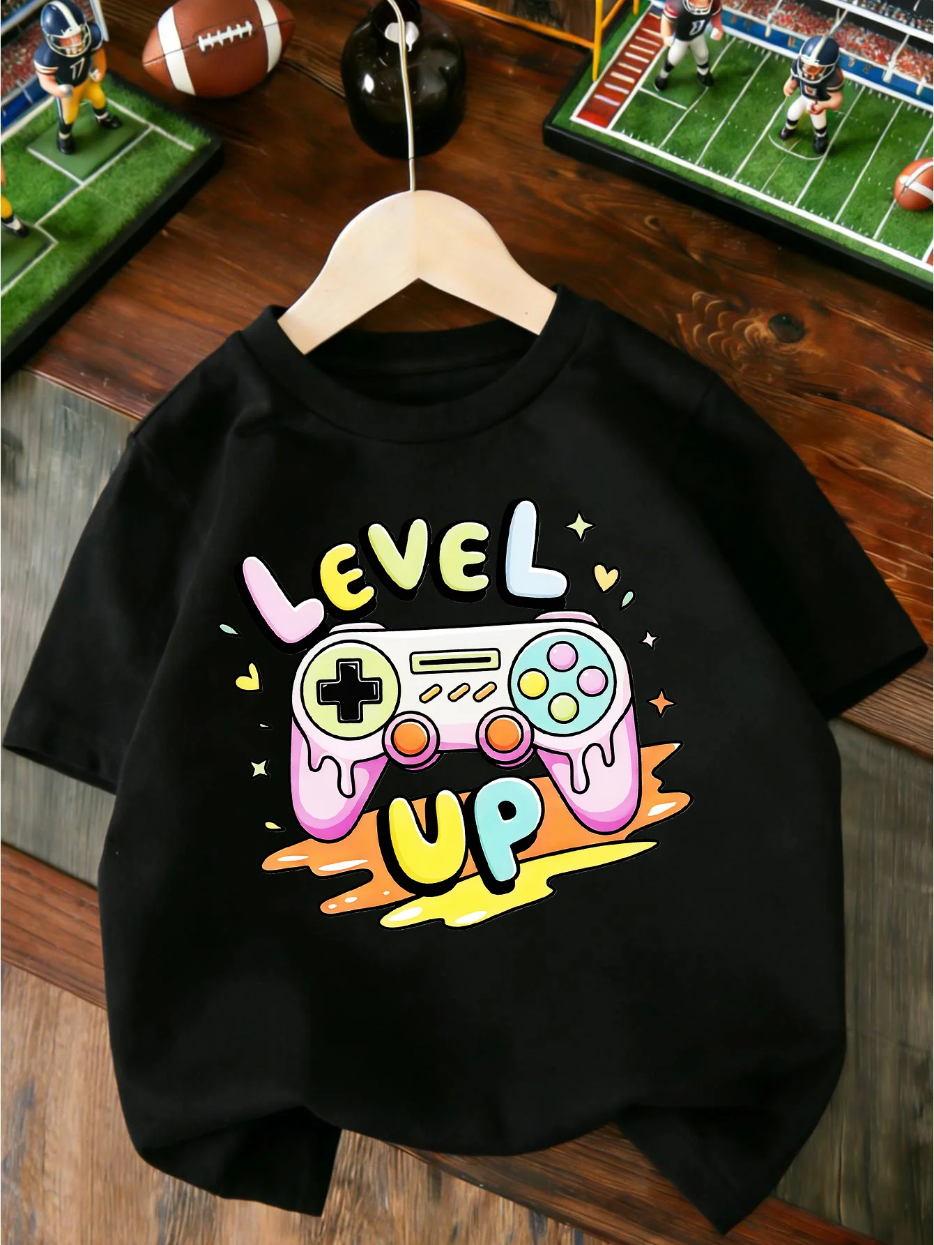 Cute Level Up Dripping Game Controller Cartoon Print T Shirt Boys Girls Lovely Short Sleeve Tee Family Matching Kids Cotton Tops