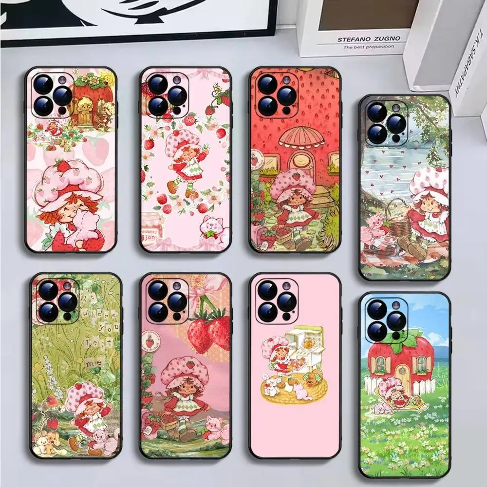 

Strawberry V-Vintages Shortcak Phone Case For iPhone16,15,14,13,12,11 Plus,Pro Max,XS,X,XR,SE,Mini,8,7,Soft Silicone Black Cover