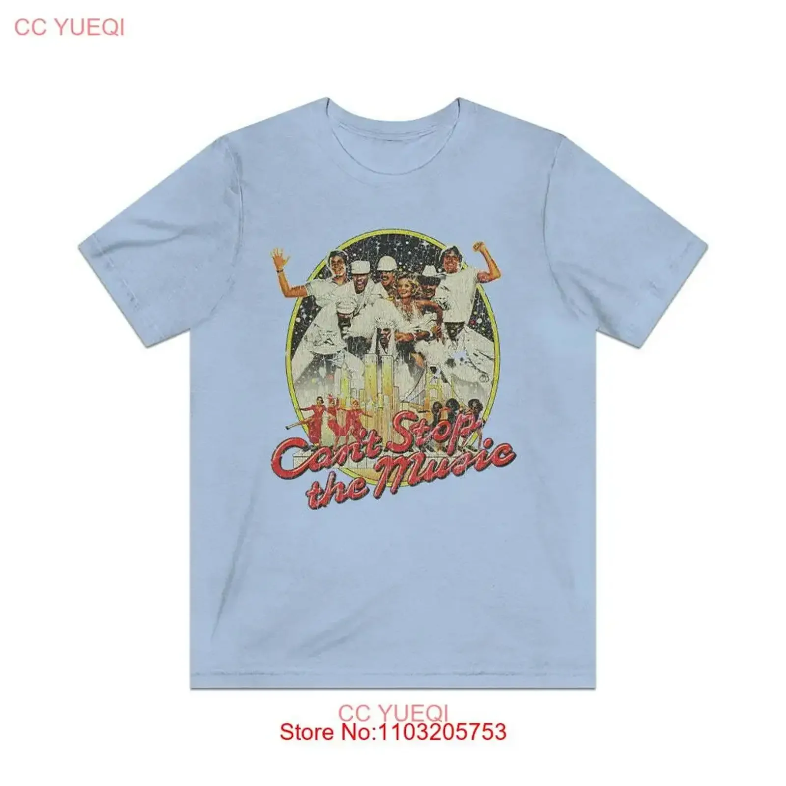 لا تتوقف عن الموسيقى 1980 قميص رجالي عتيق عتيق مغسول وممتد موضة للجنسين ملابس الشارع الشهير أوم جرافيك ناعم متعدد الاستخدامات
