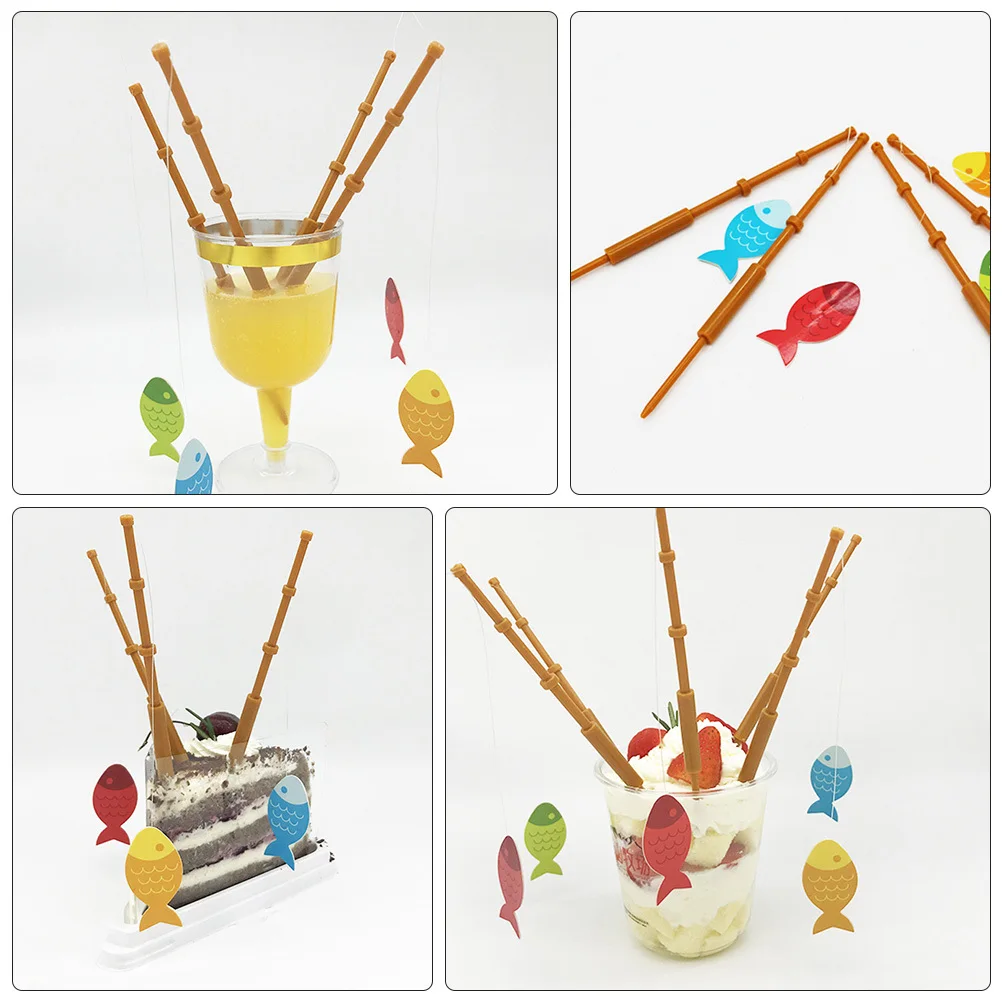 

8Pcs Fishing Rod Cake Toppers Mixed Cupcake Decorations Party Picks Birthday Wedding Dessert Ornaments Table Decors