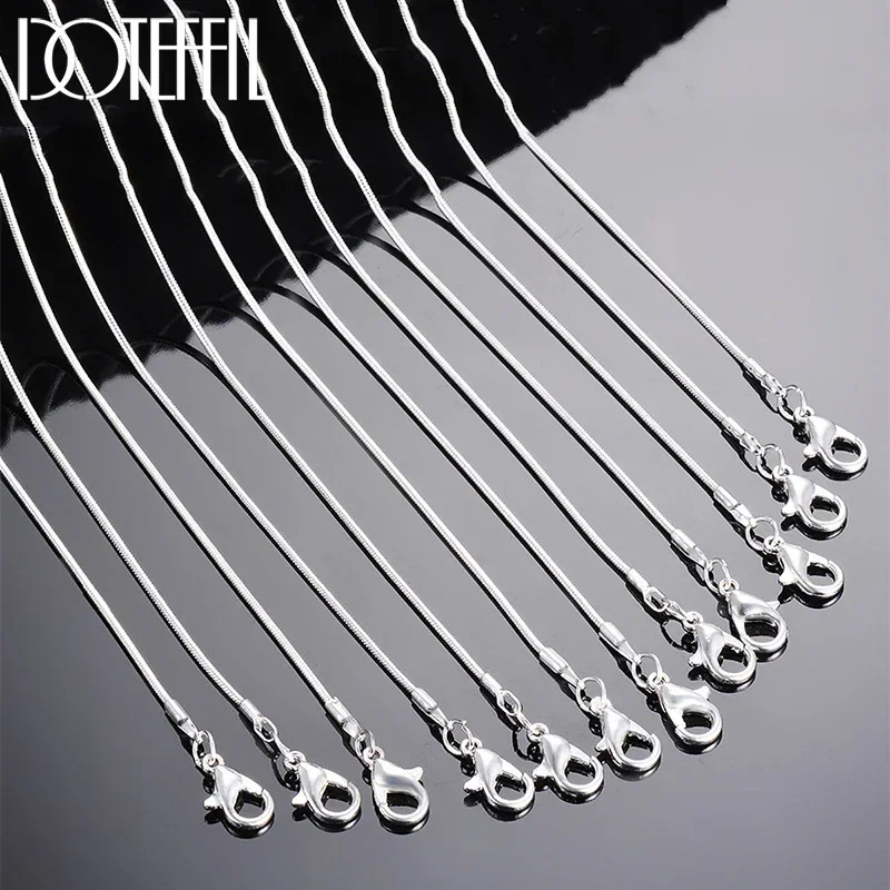 DOTEFFIL 10pcs/Lot 16/18/20/22/24/26/28/30 Inch 1.2mm Snake Chain Necklace Silver Color For Woman Man Fashion Jewelry