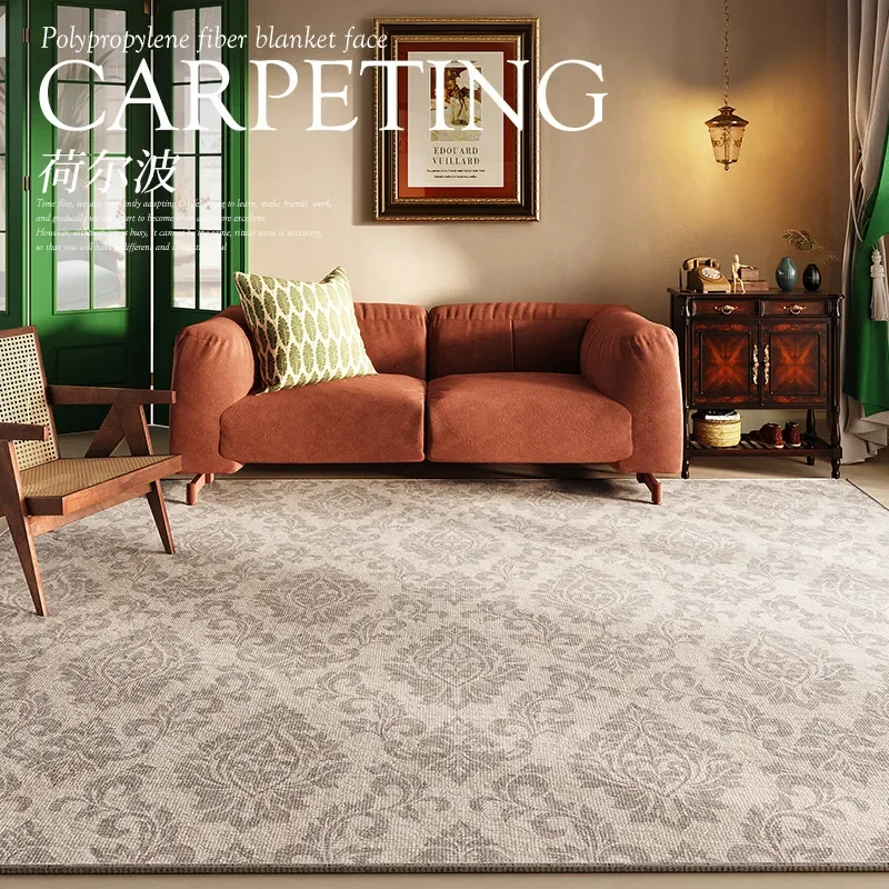 VIKAMA French Vintage Living Room Decor Rug Stain-Resistant Large Area Bedroom Floor Mat Non-Slip Lounge Area Carpet Home Decor
