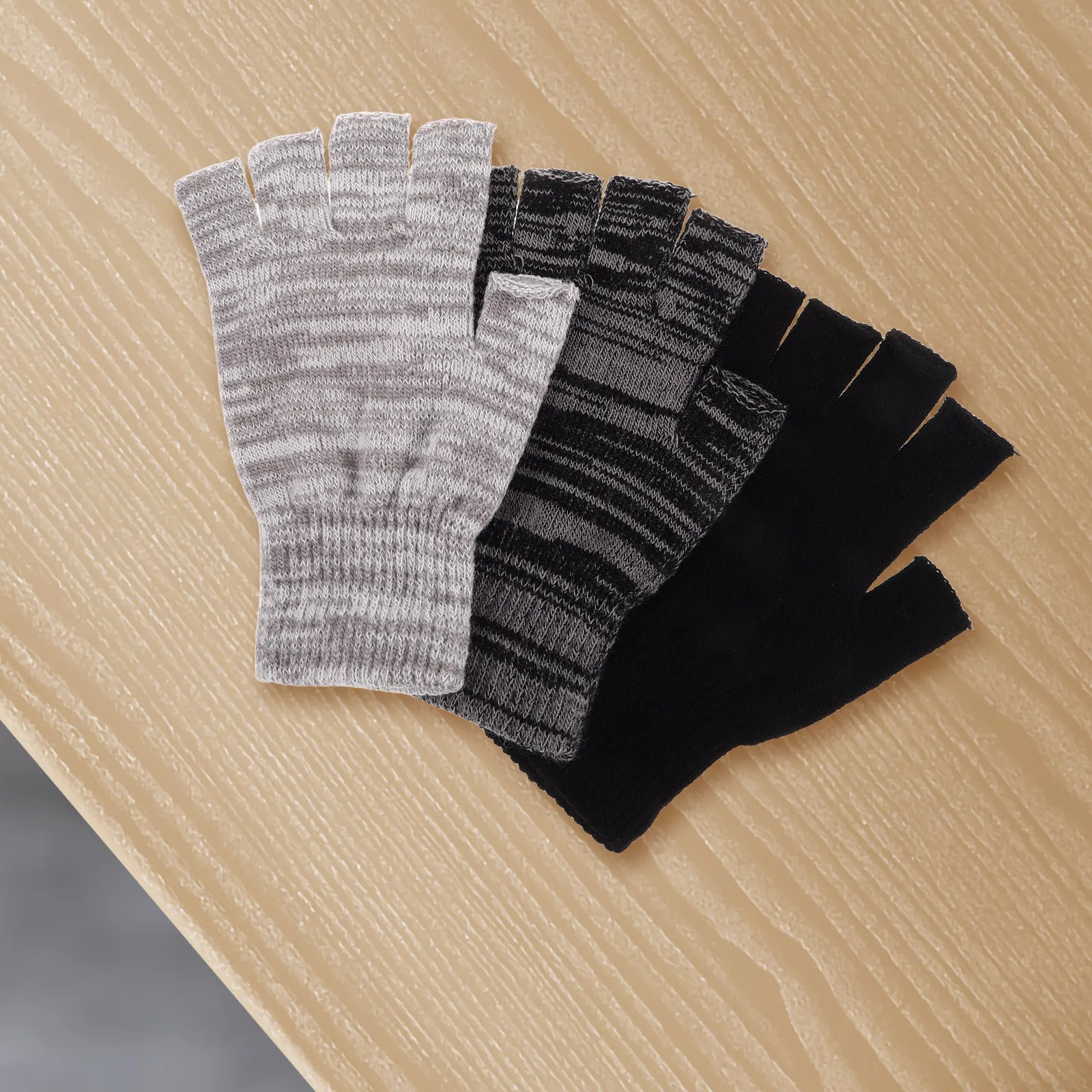 3Pairs Winter Knitted Gloves Half Finger Warm Stretchy Cold Weather Driving Cycling Touchscreen Women Accessories