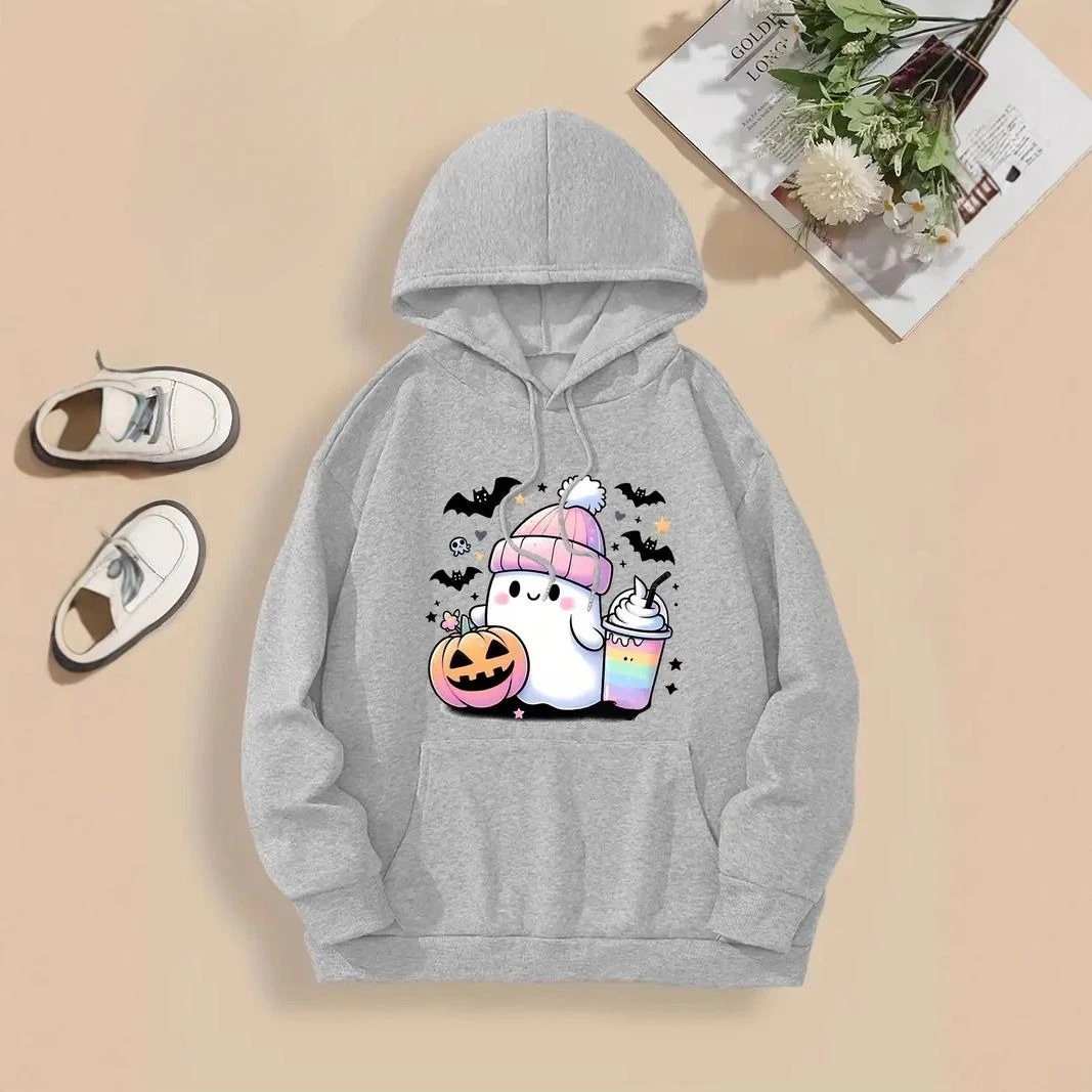

2025 Women's Fleece Hoodie for Halloween, Funny Printed Pocket Drawstring Fleece Long-sleeved Hoodie