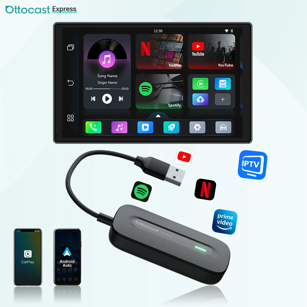Ottocast Play2Video Pro Ai Box Wireless CarPlay Android Auto Adapter Built in Youtube Netflix 5GHz WiFi Auto Connect No Delay
