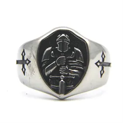 Solid Warrior Cross Ring 316L Stainless Steel Jewelry Punk Biker Style Ring Size 7-13