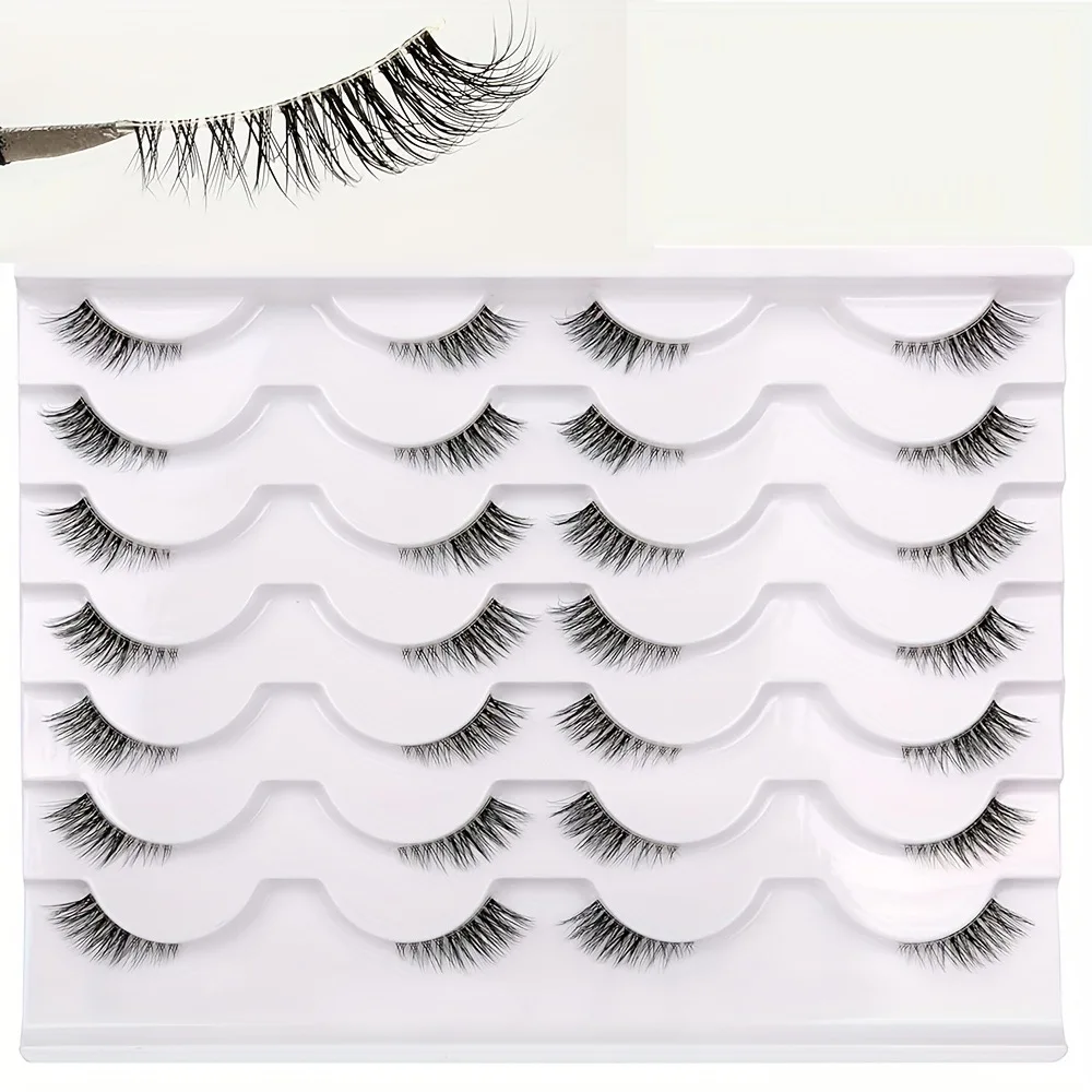 14 Paar halbe künstliche Wimpern, transparente Wimpern, natürliche, kurze Akzentwimpern, leicht, weich, wiederverwendbar, Augen-Make-up für den täglichen Gebrauch und zum Dating – Detail 6