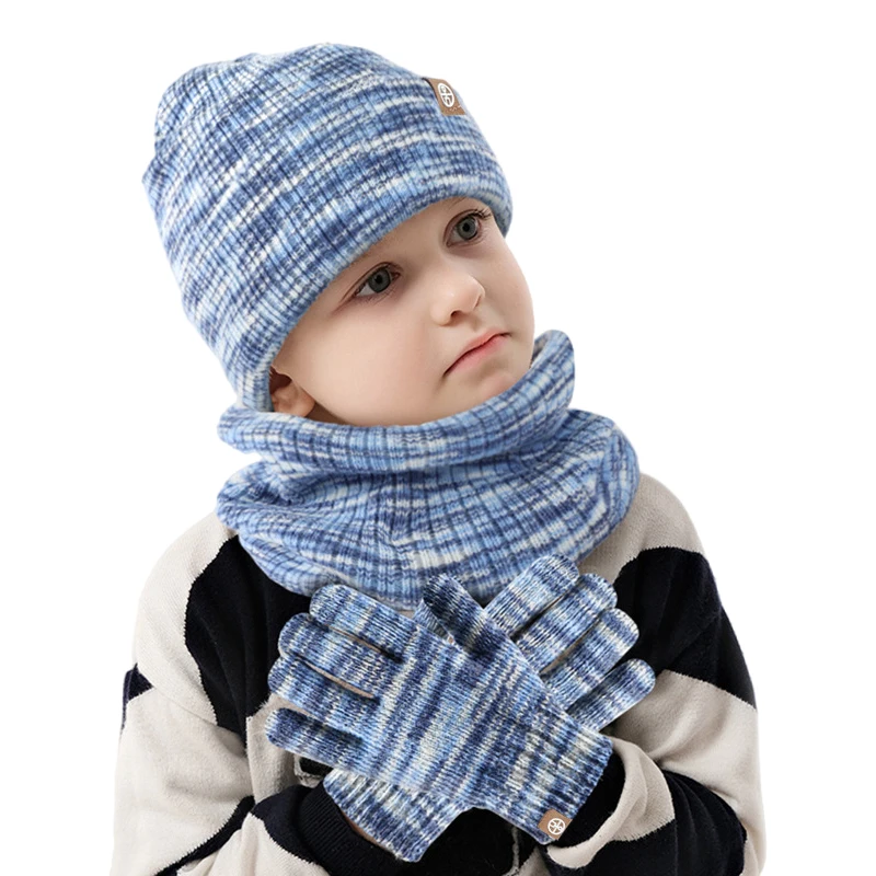 3pcs Kids Winter Hat scarf and Touchscreen Gloves Set Girls Boys Toddler Children Hats Beanie Knit Neck Warmer Fleece Lined Set