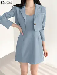 ZANZEA-Costumes d'été 2 pièces pour femmes, blazer solide, mini robe, élégant, avocat, travail, ensembles assortis, mode, tenues de fête, 2023